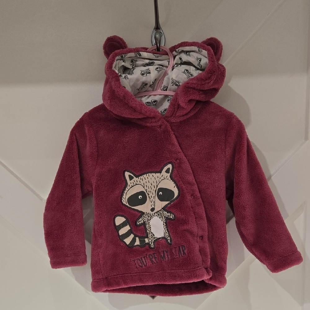 Red Raccoon Sweatshirt with Plush Hood